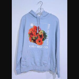 Unisex Pale Blue Gerbera Daisy Floral Graphic Hoodie Lira MFG Co. Size Large